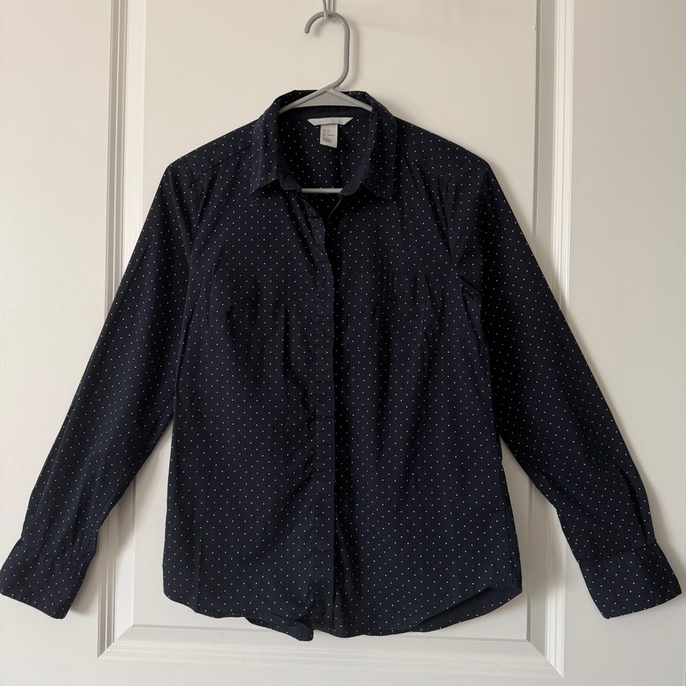 H&M Navy Shirt with White Polka Dots
